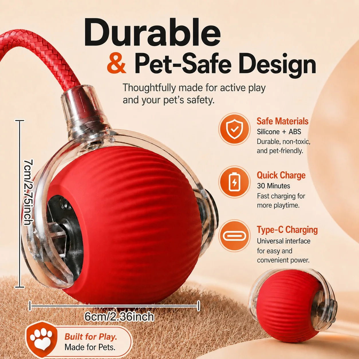 🎾 Balle Interactive Intelligente – Jouet Rechargeable pour Chien